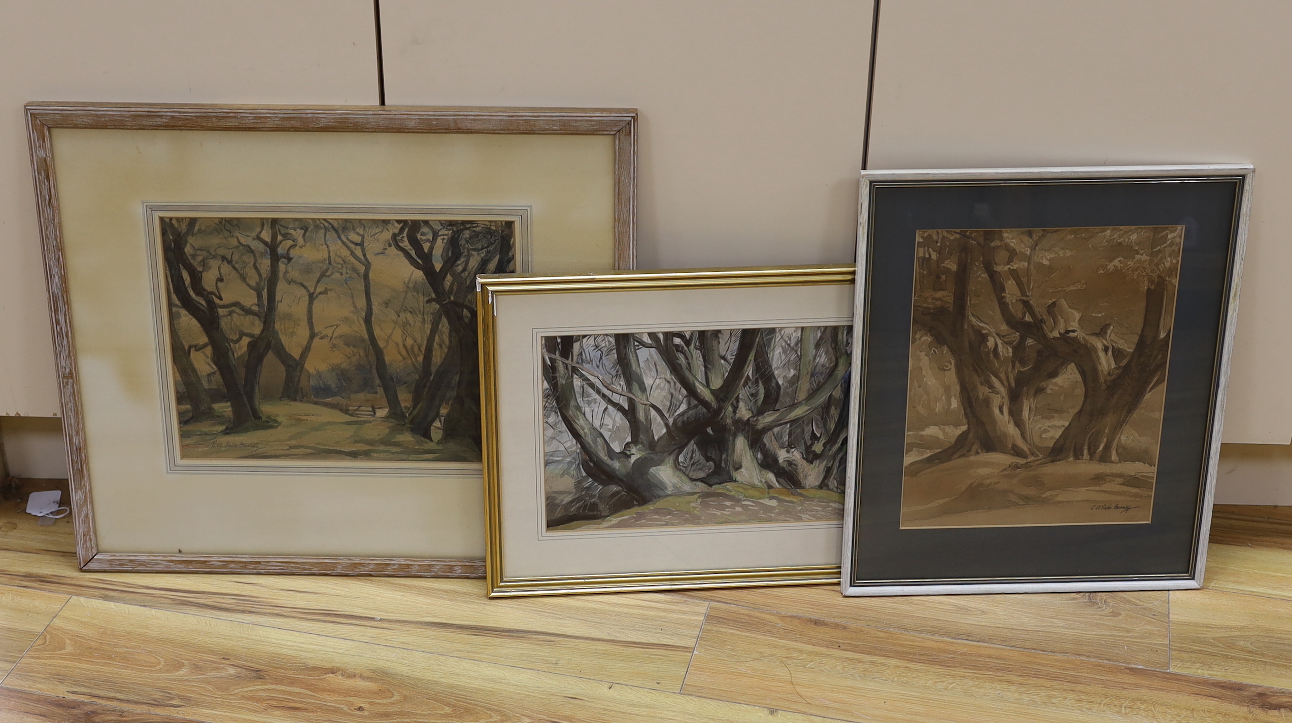 Ernest Alfred Sallis Benney (1894-1966), three watercolours, including 'Beach trees in Worth forest', each signed with inscription verso, largest 28 x 37cm